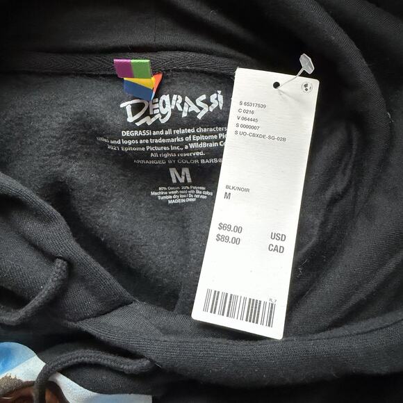 NWT Degrassi Hoodie Mens Medium Sweatshirt Black Pullover Drake Color Bars UO - Picture 3 of 9